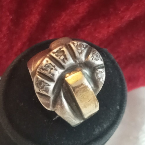 Silver-gold ring 950 585 with diamonds used