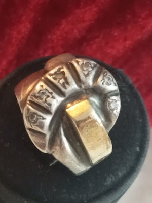 Silver-gold ring 950 585 with diamonds used
