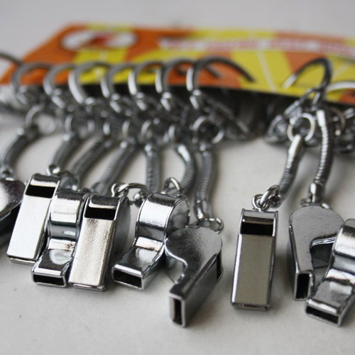 Card with 12 old metal whistle keychains from 1980s new