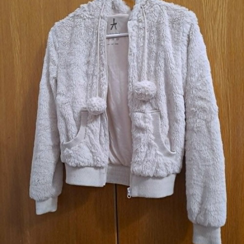 Atmosphere beige fluffy hoodie jacket, size S
