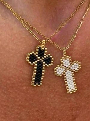 Stainless steel necklace with cross and Muyoki beads new