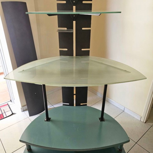 TV furniture used, handmade with adjustable glass surfaces
