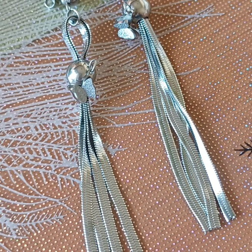 Long stainless steel earrings with decorative butterfly new