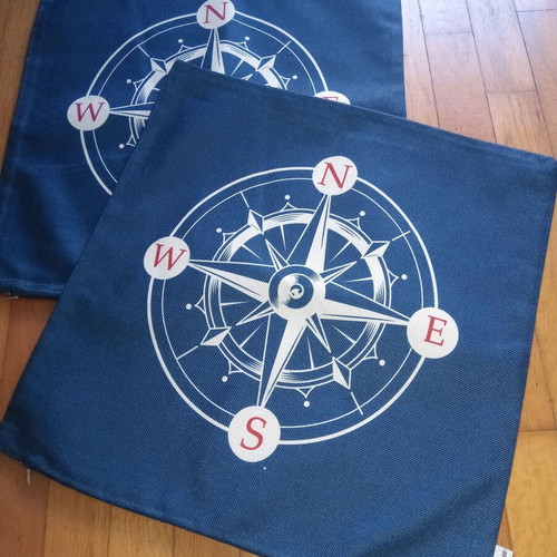 Set of two navy pillow covers with nautical theme and zipper
