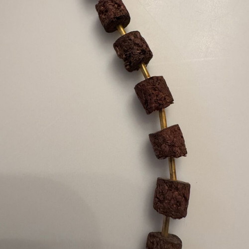 Women's long necklace with lava beads and gold stone like new