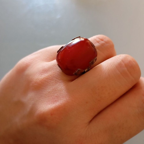Ring silver amber vintage used