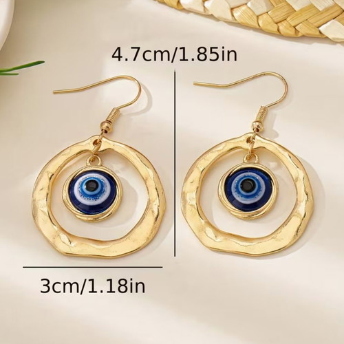 Eye earrings new with gold geometric design and protection symbol
