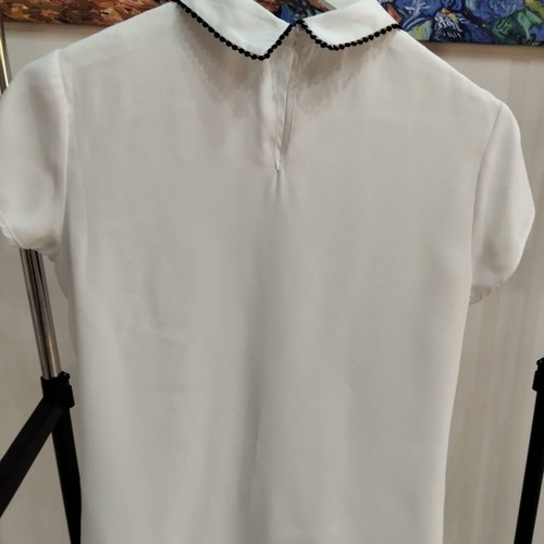 Mohito white women's blouse with black embroidery collar size M