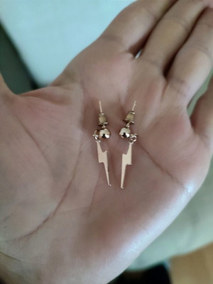 Faux Lightning Bolt Stud Earrings Pink Gold Unused