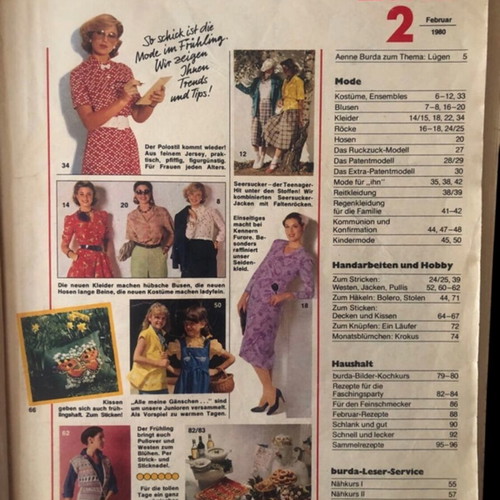 Burda 02/1980 vintage fashion and sewing magazine used