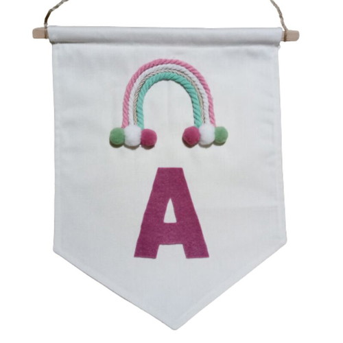 Fabric banner personalized with rainbow and monogram for little girl (34 x 26 cm)