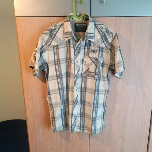 Protest men's short sleeve shirt used, size L, beige and gray