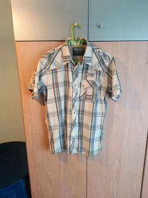 Protest men's short sleeve shirt used, size L, beige and gray