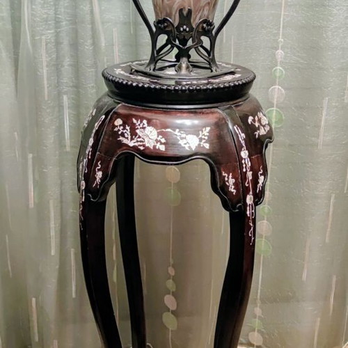 Rare Antique Rosewood Flower Stand with Pearl Inlay like new