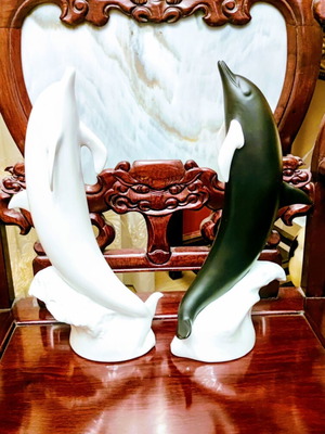 Royal Dux Dolphin Pair porcelain, like new, 1950s