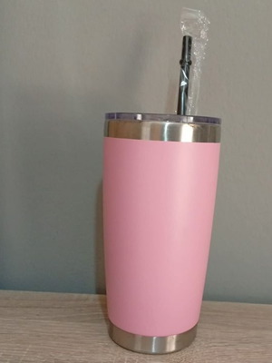Metallic thermos with straw pink new