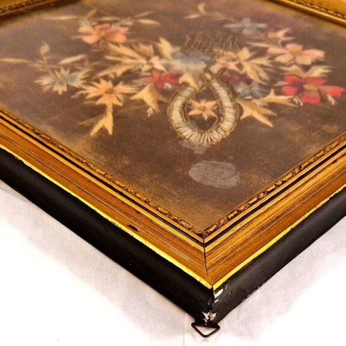 Handmade embroidery on velvet with gold thread, vintage diamond frame