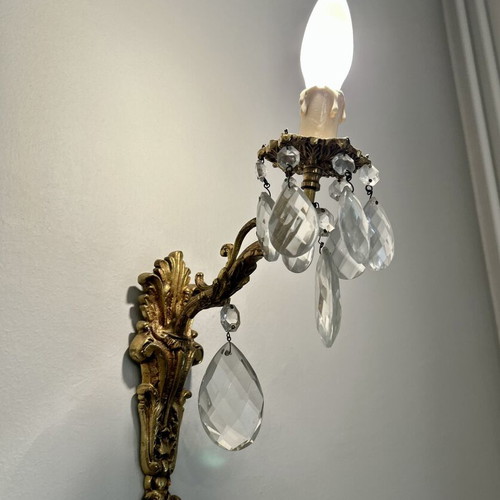 Five-Light Bronze Chandelier with Crystal Prisms like new
