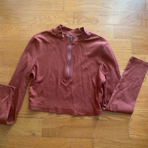 Shein blouse short with front zipper, like new, brown