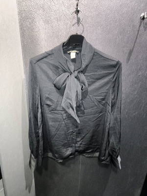 H&M bow neck blouse new, anthracite grey