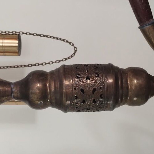 Hookah used 60cm with glass base, brass and wood