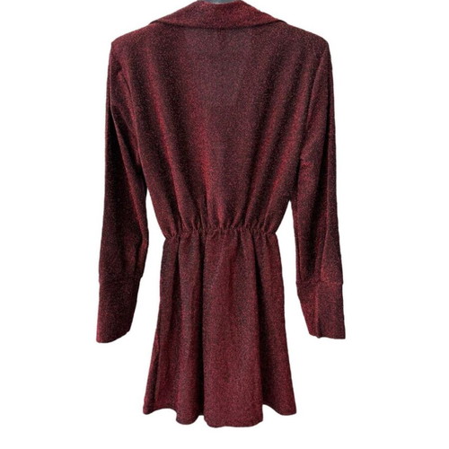 Metallic glitter dress new brick red with decorative buttons
