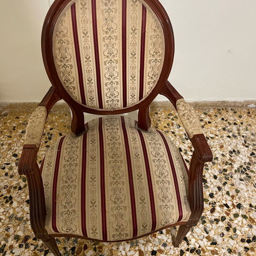Classic neoclassical Louis-style armchair used, solid wood, vintage