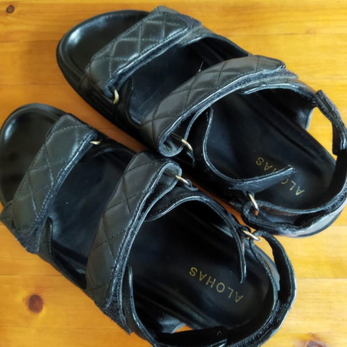 Alohas hook loop black quilted velcro sandals size 39.5 new