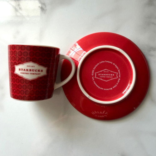 Starbucks coffee cup new, red with porcelain saucer