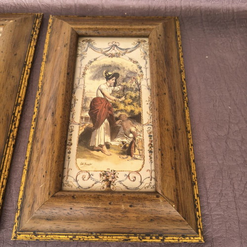 Vintage Italian wooden frames with classic bucolic scenes, pair of 2