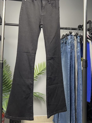 Black women's flare pants, elastic, size M-42
