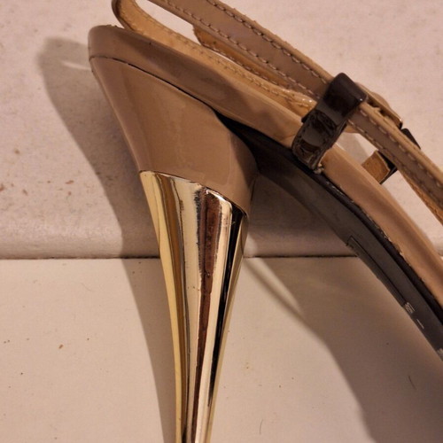 WOLP & CO. women's sandals with beige and brown straps, like new, gold heel