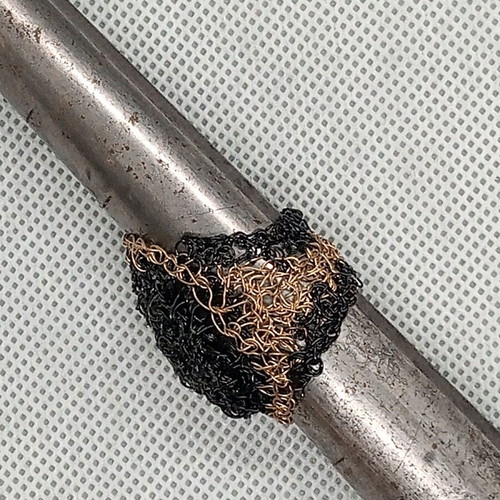Handmade brass and black wire woven ring size 8