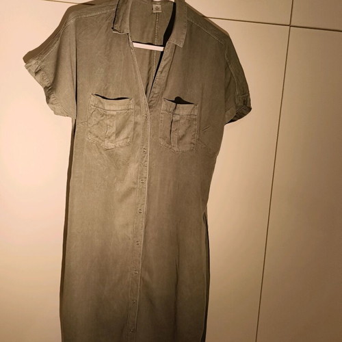 h&m khaki shirt dress Women's Dark khaki green Linen-blend shirt dress