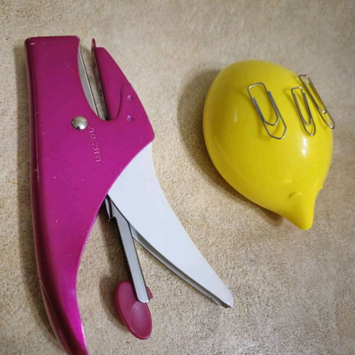 Office set used with Alessi Dozi paperclip holder and Leitz 5547 stapler