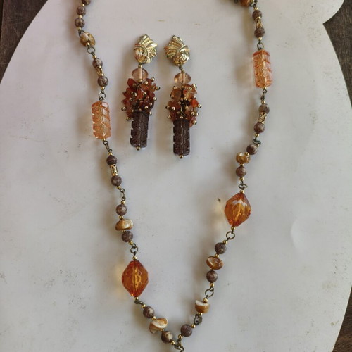 Vintage jewelry set 80s like new, brown and gold