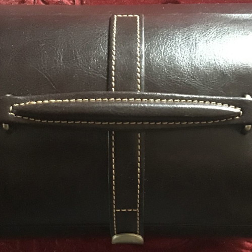 Jewelry box brown like new with leather exterior and velvet lining