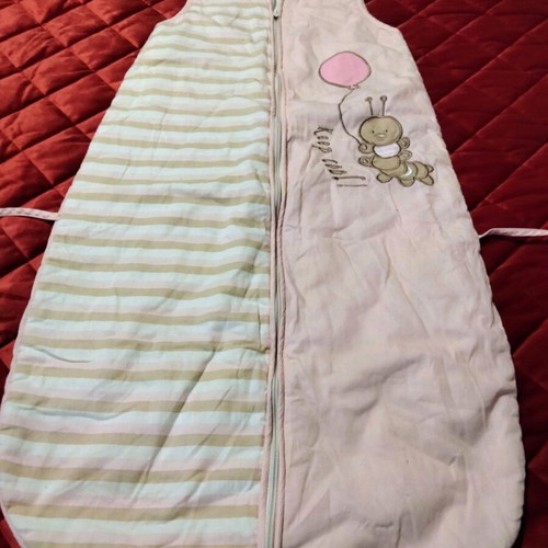Baby Club sleeping bag like new, pink and white stripes with caterpillar design