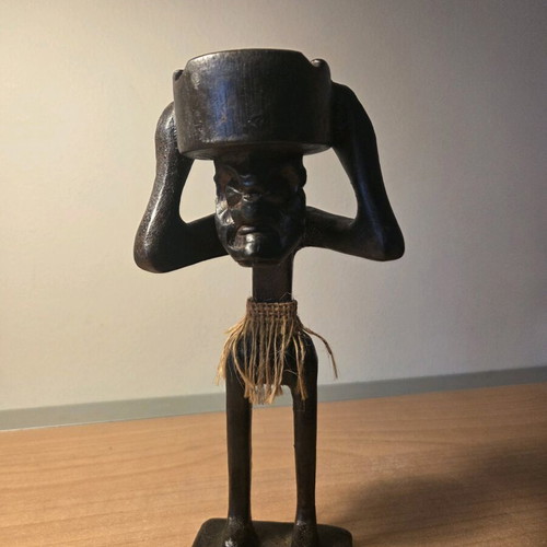 Wooden Tiki figure vintage primitive like new with candle holder