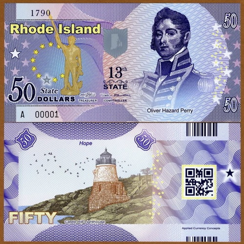 America 50 Dollars 2014 13th State Rhode Island Oliver Hazard Perry Polymer new