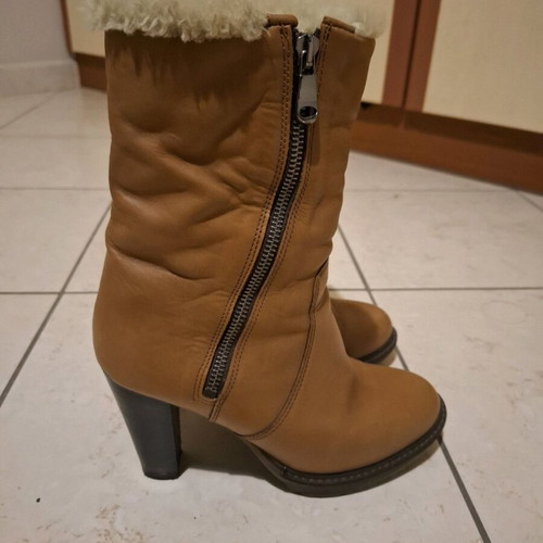 Boots with fur used, size 38, beige leather