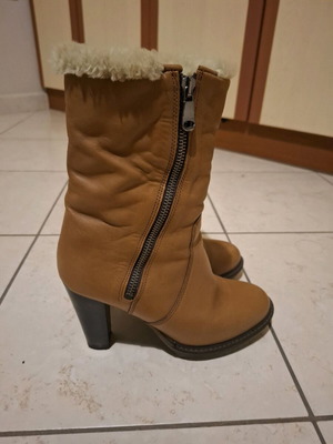 Boots with fur used, size 38, beige leather