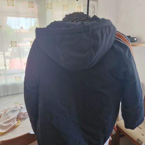 Boys' jacket size 10, like new, dark blue with brown stripe