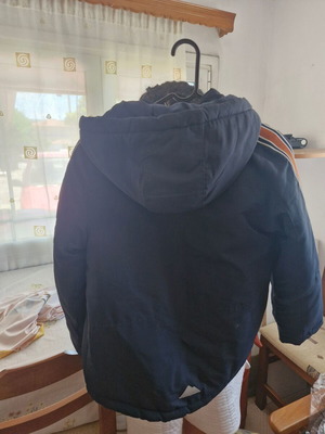 Boys' jacket size 10, like new, dark blue with brown stripe