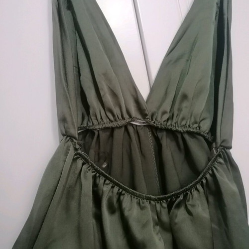 One-piece shorts satin romper used, khaki, size M