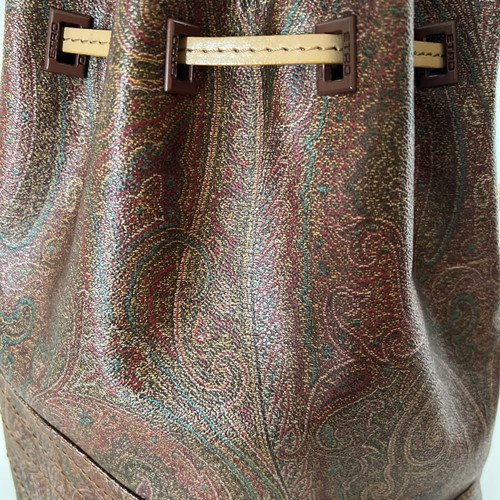 Etro Paisley Print Bucket Bag used, shoulder, brown