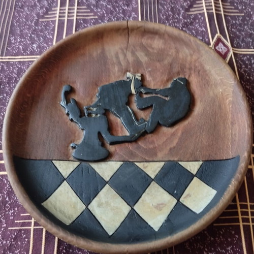 Vintage Wooden Decorative Wall Plate handmade, Athens 1965, used