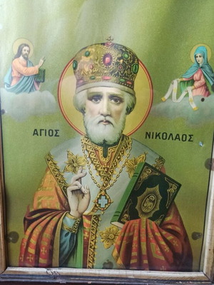 Св. Никола литография употребявана, стара икона