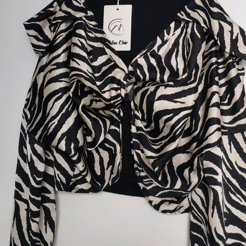 Top new, black and beige satin zebra print with inner black top