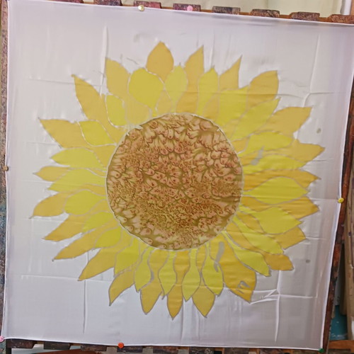 Silk scarf handmade with sunflower design, new